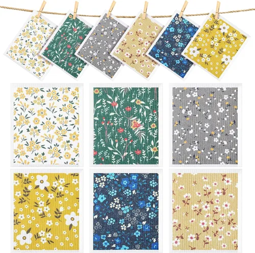 CHENGU 6 paños de cocina suecos, paños de cocina absorbentes de secado rápido, reutilizables, pequeños trapos de limpieza para mostrador (patrones