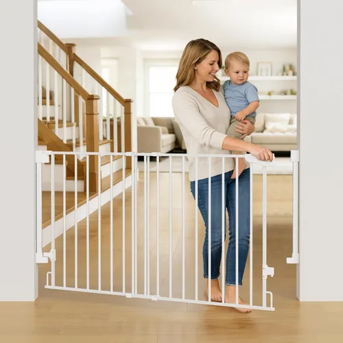 Vista 52 de Cumbor Puerta para bebés de 29.7 a 46 pulgadas para escaleras, ganadora de los premios Mom's Choice Awards - Puerta para perros con cierre
