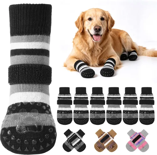 KOOLTAIL Calcetines antideslizantes para perros para evitar lamer las patas y resbalones, botas de agarre extra grueso para mascotas y protectores