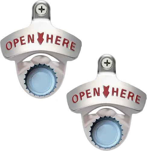 Vista 13 de Abrebotellas de cerveza magnético vintage montado en la pared, acero inoxidable, bronce antiguo, abridor superior de botellas con imanes integrados