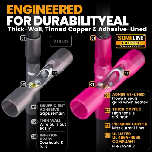 Vista 5 de SOMELINE - Herramienta de crimpado para kit de conectores termorretráctiles, con conectores termorretráctiles de extremo calibre 22-10 de grado