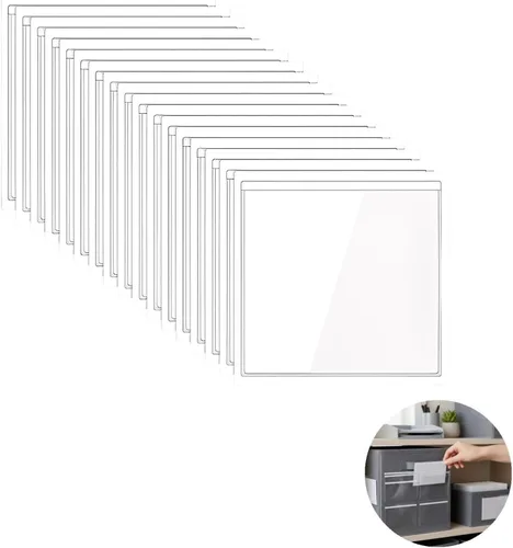 Vista 2 de Clear Index Card Pockets 100 Pcs, 3.7 X 2.4 in PVC Label Holders for Boxes, Bins, Shelves, Home & Office Organization, Adhesive