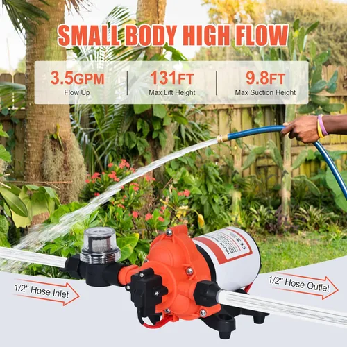 Vista 2 de Bomba de agua DC de 12 V RV 3.5GPM 45PSI, bomba de presión de agua de 12 voltios bajo demanda con interruptor de presión, bomba de diafragma