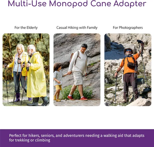 Vista 6 de Adaptador de mango monopod para bastón para caminar, cabezal monopié, convertidor de mango de bastón de trekking, agarre para senderismo, escalada
