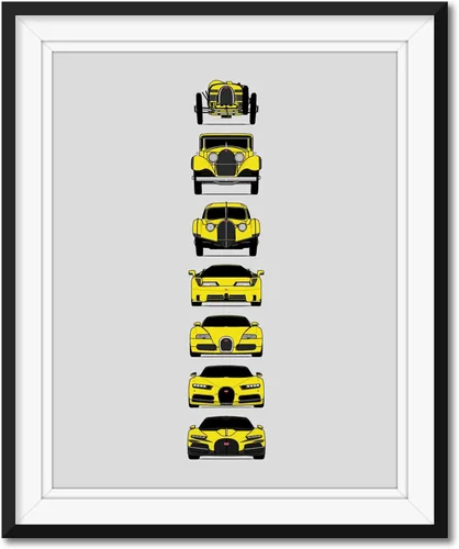 Vista 19 de Custom Car Posters Handmade Poster compatible with Bugatti Generations Print of Best of Bugatti (Type 35, Type 41, Type 57SC, EB110, Veyron, Chiron)