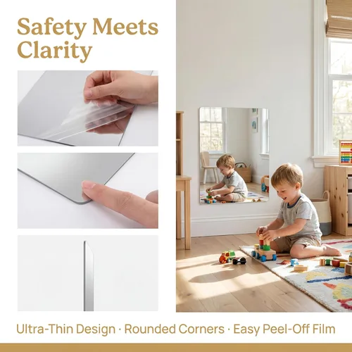 Vista 3 de iCAGY Lámina de espejo autoadhesiva de acrílico para pared, plástico sin vidrio, azulejos de espejo de seguridad para niños, rectángulo de pared, 6