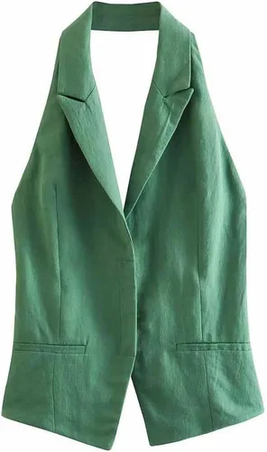 Vista 2 de DCOT Linen-Blend Office Chic Suit Jacket Halter + Top + Elegant Female Trousers