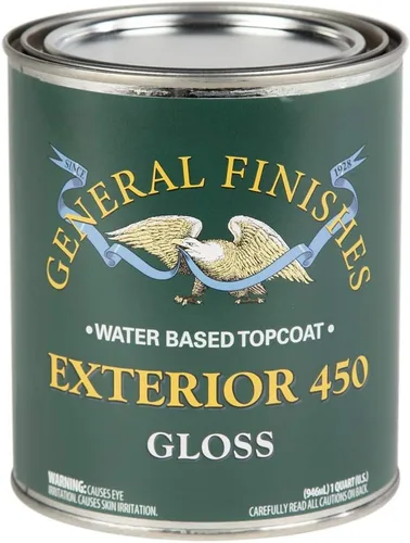 General Finishes Exterior 450 Topcoat a base de agua, 1 cuarto de galón, brillo