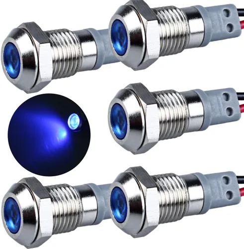Vista 12 de 5 piezas 6mm 110V-220VAC Luz indicadora LED metálica Montaje de orificio 1/4" 20mA Ahorro de energía Señal impermeable IP67 con cable