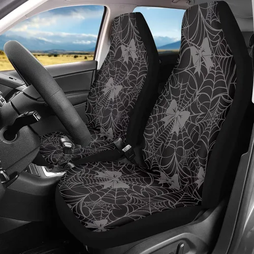 Vista 34 de Bulopur Fundas para asientos de coche negras y blancas con forma de murciélago, protector de asiento de coche universal, accesorios de coche
