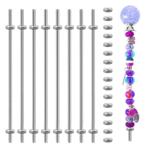 Vista 9 de Paquete de 32 varillas roscadas de acero inoxidable 8/32 para cuentas con perillas de cristal, incluye 8 varillas M4 totalmente roscadas con 16