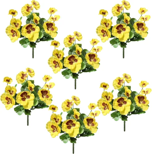 Vista 9 de 6 arbustos artificiales resistentes a los rayos UV, resistentes a los rayos UV, no se decoloran, flores de plástico sintético, plantas falsas