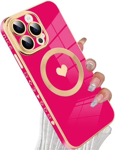Vista 45 de tharlet Funda Magnética para iPhone 11 [Compatible con Magsafe] Lindo Corazón de Amor de Lujo Chapado Borde Dorado Parachoques con Lente de Cámara