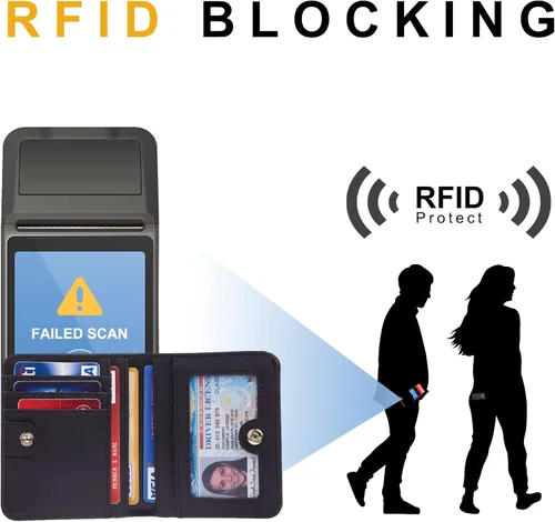 Vista 3 de Gostwo - Cartera compacta de piel genuina de lujo para mujer con bloqueo de RFID y ventana de identificación