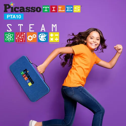 Vista 6 de PicassoTiles 240 bloques en forma de cerda + funda de transporte portátil de juguetes, bloques de construcción STEM 3D, juego de azulejos