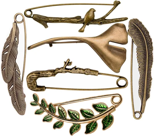 6 piezas de pines de seguridad decorativos extra grandes de moda para ropa, pines de solapa gigantes retro de suéter, pines de broche vintage para