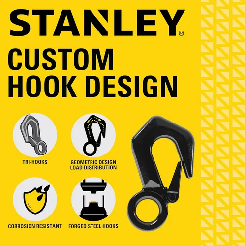 Vista 3 de STANLEY S1051 Correa de remolque resistente negra/amarilla de 2" x 20' con gancho triple - 1,360 kg de carga de trabajo / 4,080 kg de resistencia a