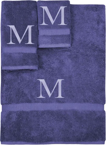 Vista 204 de Juego de toallas con monograma, regalo personalizado, juego de 3 - Letra de bloque dorada bordada en toalla - Extra absorbente 100% algodón turco