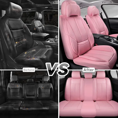 Vista 6 de CAR PASS Juego completo de fundas de asiento de cuero de napa acolchadas, universales, impermeables, duraderas, todas las fundas de asiento de coche