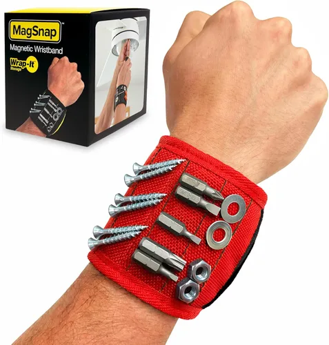 Pulsera Magnética MagSnap de Wrap-It Storage - Roja - Gran Regalo para Papá Cinturón de Herramientas y Soporte de Tornillos