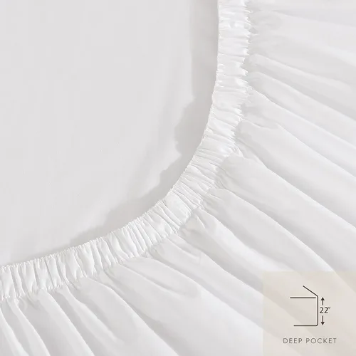 Vista 6 de Laura Ashley - Juego de sábanas tamaño King, juego de ropa de cama de percal de algodón, decoración del hogar (blanco liso, King)