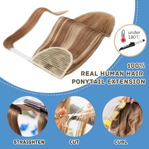 Vista 4 de Hairro Cola de caballo Extainson para las mujeres, extensiones de cola de caballo largo y recto, cabello humano real, accesorio de colas de caballo