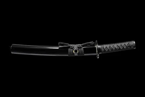 Vista 2 de Yu Qin - Espada samurai pura hecha a mano, acero de resorte 9260, 41.31.21 pulgadas, juego de espada completa, afilada, katana negra