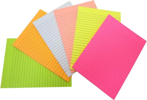 Notas adhesivas grandes forradas de 6 x 8 pulgadas, 6 blocs de 50 hojas por bloc, bloc de notas grandes autoadhesivas con líneas en 6 colores