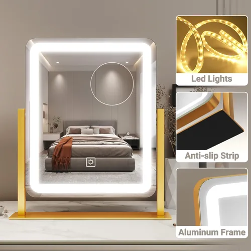 Vista 6 de FENNIO Espejo de tocador con luces – Espejo de maquillaje con luz LED de 15"x12.6", espejo de maquillaje grande con luces, pantalla táctil