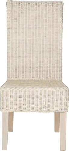 SAFAVIEH Muebles - Juego de 2 sillas de comedor de mimbre Arjun - Blanco lavado - Ratán - Diseño tejido costero - Ideal para comedor, cocina, altura