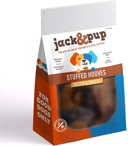 Vista 14 de Jack&Pup - Aros de vaca rellenos para perros (paquete variado) cascos de vaca para perros Masticables naturales para perros, huesos rellenos