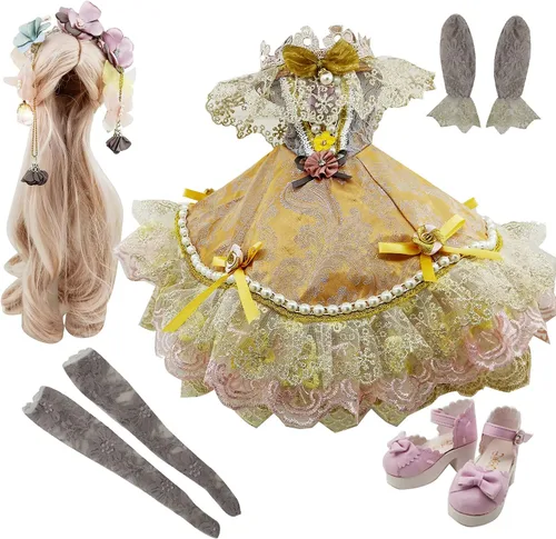 Proudoll 1/3 BJD - Conjunto de ropa para muñeca, precioso vestido dorado, con aspecto de princesa, compatible con muñecas SD de 1/3 de 23.6 in y 24