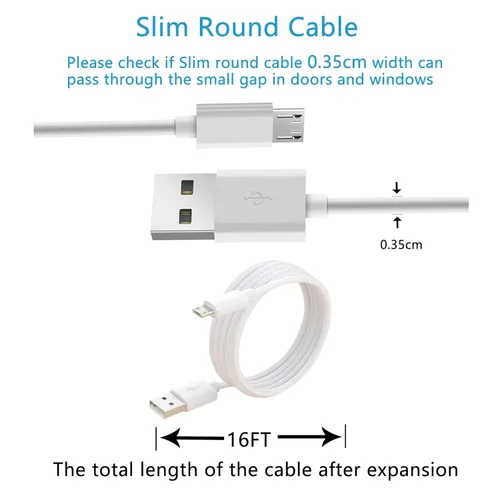 Vista 3 de Cable de extensión de cargador de cámara de 16 pies compatible con Ring Indoor Cam (2ª generación), Blink Mini, Blink Mini Pan Tilt, WYZE Cam V4/OG