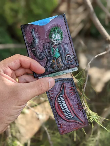 Vista 3 de Laugh HA HA HA, Smile, Face, Why So Serious, Joker, Mouth, Men's 3D Genuine Leather Wallet, Money Clip, Handmade wallet, Carved wallet, Tooled