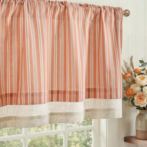 Vista 14 de Jinchan - Cenefa de Lino Rayado para Ventanas de 16 Pulgadas, Cortinas Oscuras para Pequeñas Ventanas, Cenefa de Doble Capa Estilo Granja para Sala