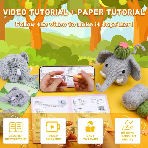 Vista 5 de WONVOC Kit de inicio de ganchillo, kit de ganchillo para principiantes para adultos, instrucciones paso a paso (idioma español no garantizado), kit