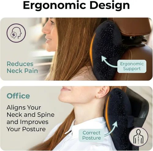 Vista 3 de Aeris, almohada de cuello para viajes con tira ajustable y bolsa portable, cojín de viaje con espuma viscoelástica, con funda de velur