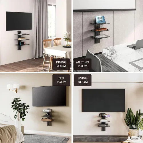 Vista 12 de Fenge estante para pared con vidrio templado, color negro, Vidrio, Negro