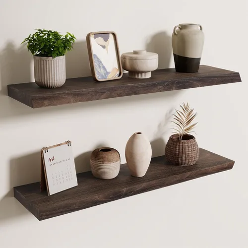 Vista 19 de Axeman Estantes flotantes de madera de olmo rústico para pared, estante de pared de 48 x 8 pulgadas de profundidad con soporte invisible, estantes