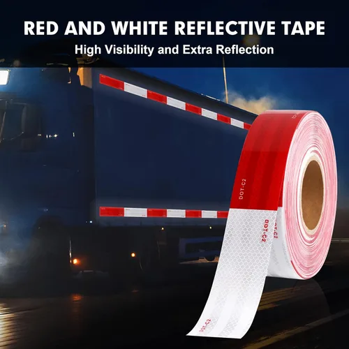 Vista 2 de WAENLIR Cinta de Seguridad Reflectante de 1 pulgada x 30 pies DOT-C2 Impermeable Roja y Blanca Cinta Adhesiva de Conspicuidad para Remolque