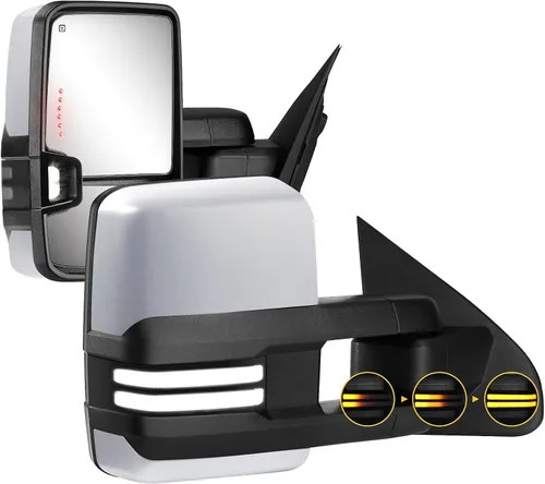 Vista 10 de Sanooer Espejos de remolque pintados en negro Compatibles con Chevy Silverado GMC Sierra 2014-2018 con luz de giro dinámica Switchback, luces