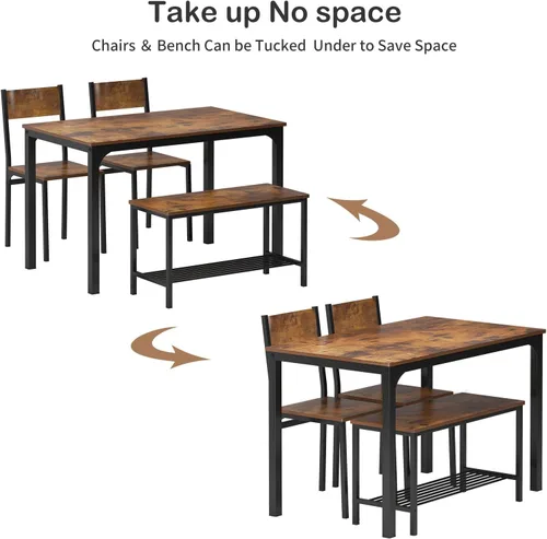 Vista 6 de DlandHome Juego de mesa de comedor para 4 mesas de cocina, mesa de cocina con sillas, juegos de mesa de comedor y sillas, mesa de comedor Retro