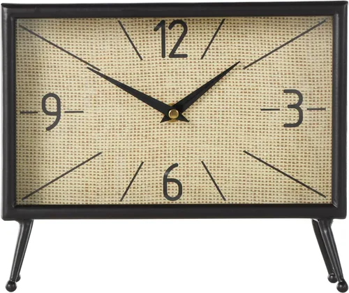 Deco 79 Reloj rectangular de metal con esfera de reloj manchada de té, 10 x 3 x 8 pulgadas, negro