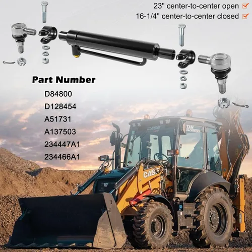 Vista 5 de D128454 D84800 234447A1 Nuevo cilindro de dirección asistida con tuercas de castillo para retroexcavadoras Case 480B 480C 480D 480E 480F 480LL 580C