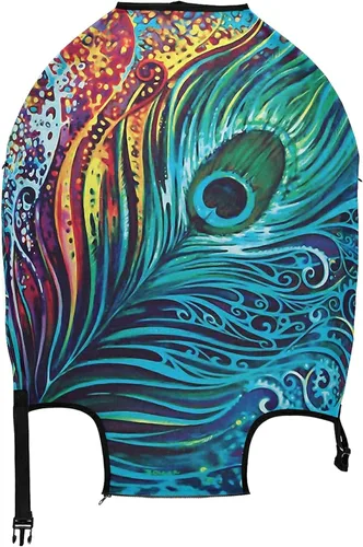 Vista 2 de Funda de equipaje vibrante de pluma de pavo, protector de equipaje de viaje 18-32 pulgadas, Azul Patchwork), g15259597p193c227s326