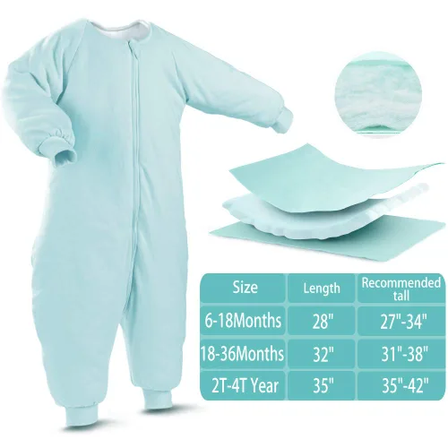 Vista 2 de RESTCLOUD Baby Sleep Bag with Feet Winter, Wearable Blanket with Legs, Sack for Toddler Thicken 2.5 TOG (Blue, 6-18 Months)