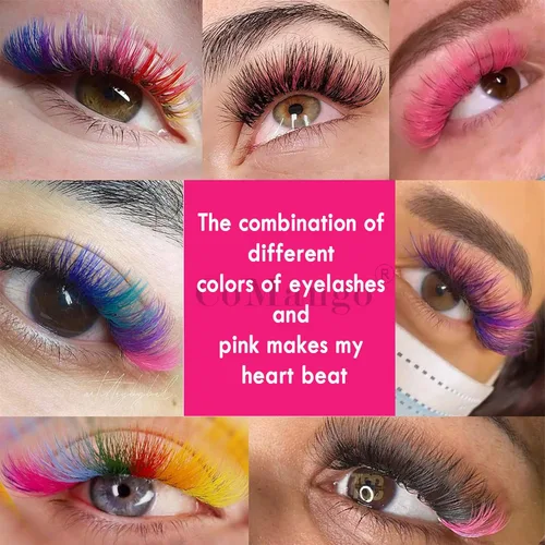 Vista 7 de Extensiones de pestañas de colores, rizo D, 0.315-0.551 in, bandeja de pestañas mixtas de volumen, pestañas de color turquesa oscuro, extensiones