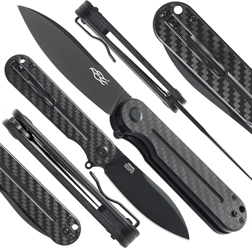 Vista 5 de Firebird Ganzo FH922PT-BK EDC Navaja de bolsillo plegable con filo de navaja, acero inoxidable D2, hoja negra, mango G10 con clip, cuchillo