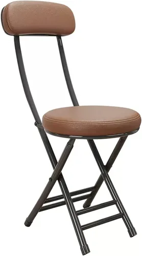 Vista 18 de Taburete plegable acolchado de poliuretano con respaldo, taburete de desayuno plegable redondo compacto para adultos, capacidad de 220 libras Negro