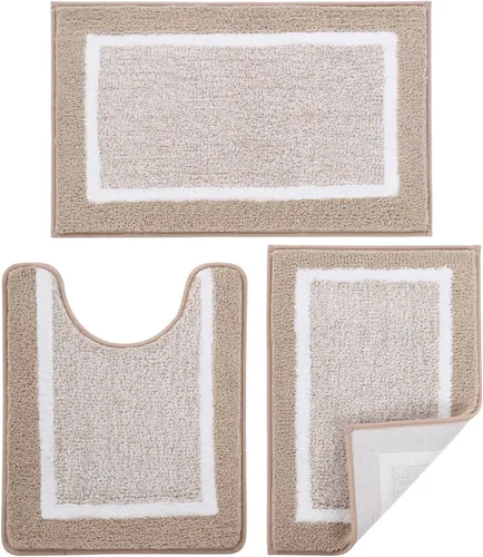 Juego de 3 alfombras de baño con contorno en forma de U, alfombras de ducha absorbentes de microfibra de felpa antideslizantes, alfombras de baño